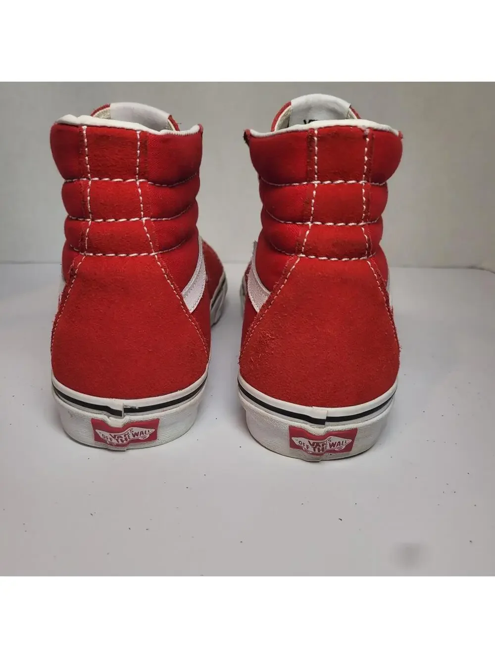 Vans Sk8 High Top Red Suede White Stripe Lace Up Sneakers Men 8.5 Women 10